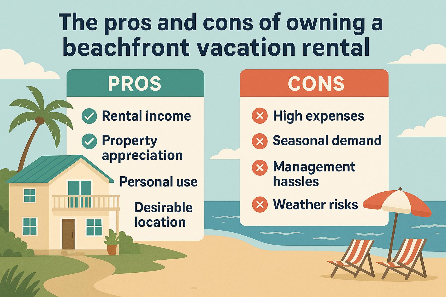 The pros and cons of owning a beachfront vacation rental.